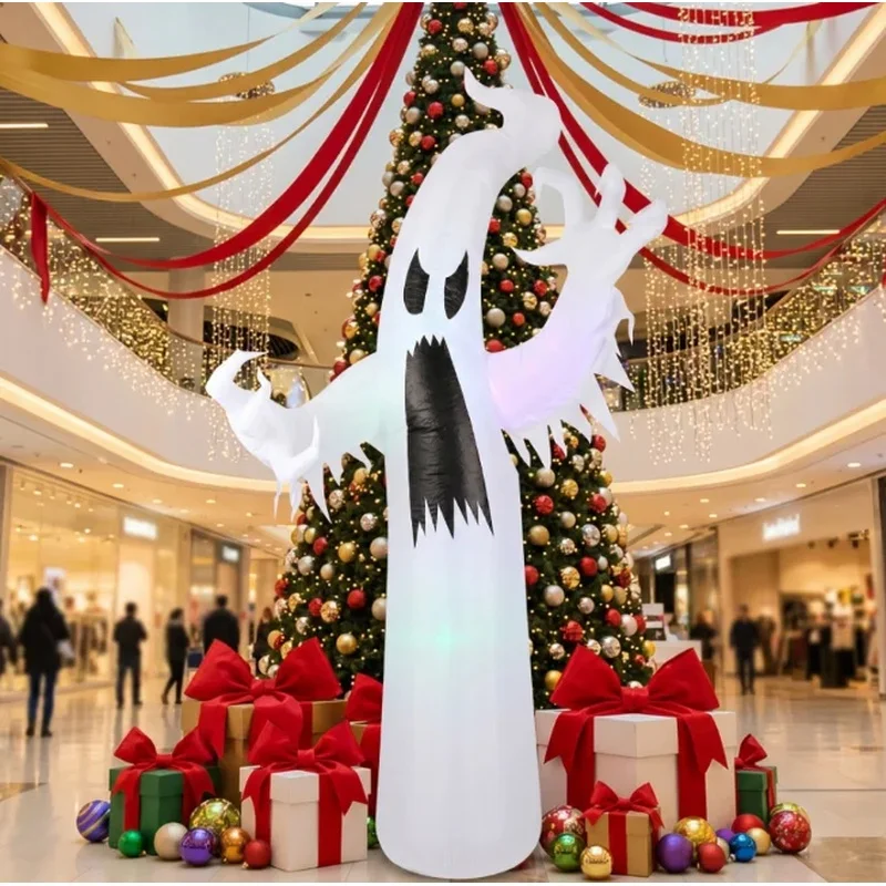 2.4M Halloween Inflatable Air Model Flashing White Ghost Spirit for Ghost Festival Yard Decoration and Spooky Party Prop