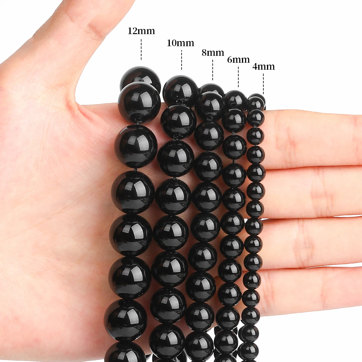5A 자연 검은 마노 오닉스 스톤 비즈 라운드 루즈 스페이서 4 6 8 10 12mm 쥬얼리 만들기 DIY 팔찌 액세서리 15 