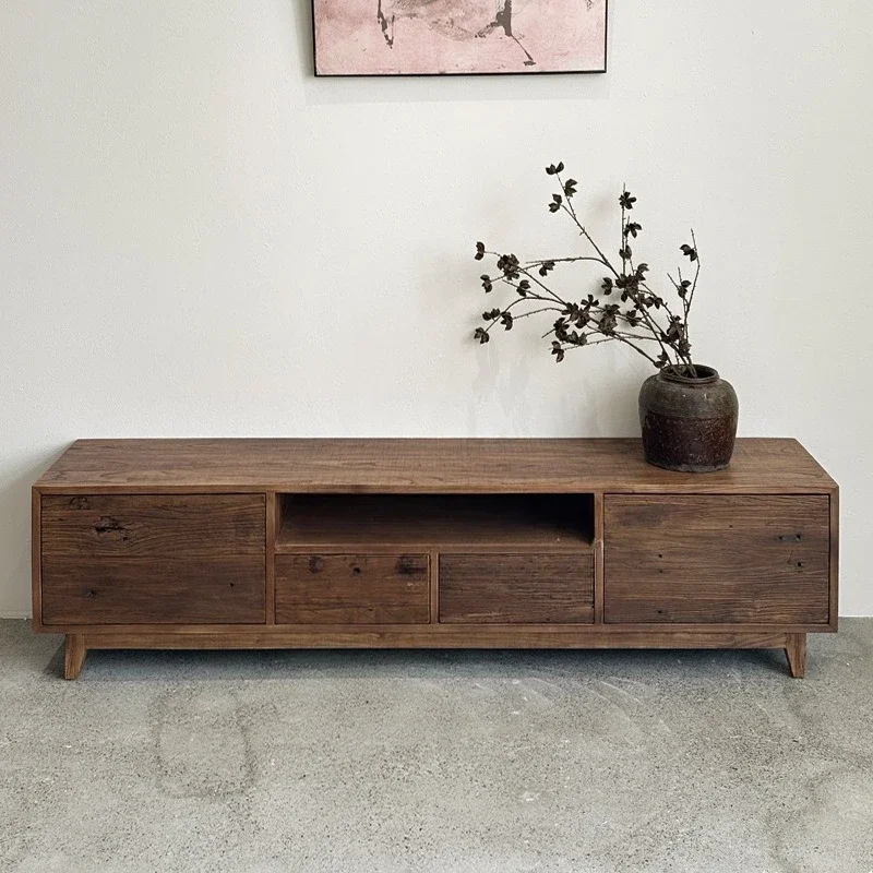 Wabi Sandy Wind All Solid Wood TV Cabinet Simple Low Cabinet Simple Storage Homestay Elm Floor Home