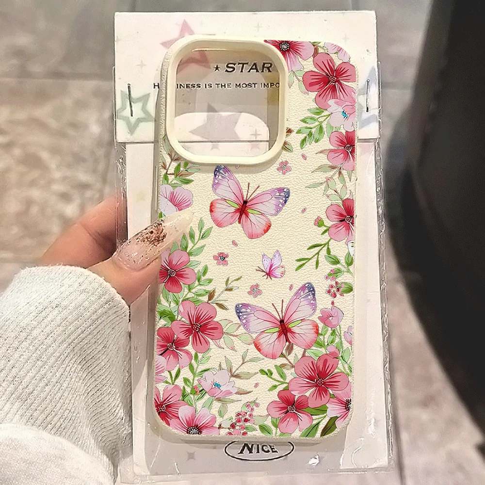 Rosa geblümte Schmetterlings-Handyhülle für iPhone 17 16 15 14 13 12 11 Pro Max 16 15 14 Plus 17 16 15 Pro 17Air Silikon-Matt-Cover – Detail 1