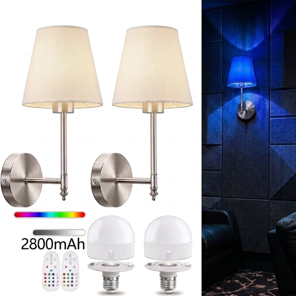 Rechargeable Wall Sconces Wireless Installation RGB Bulbs For Living Room Feature Walls Bedroom Nightstands Hallways Entryways