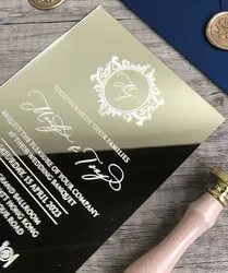 10pcs Wedding Invitation Card with Box Personalize Mirrror Gold Marriage Guest Invitations Birthday Business Party Gift Card