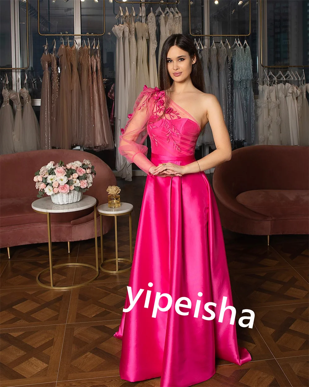 Vestidos largos personalizados con apliques plisados para cumpleaños, corte en A, un solo hombro, para ocasiones a medida