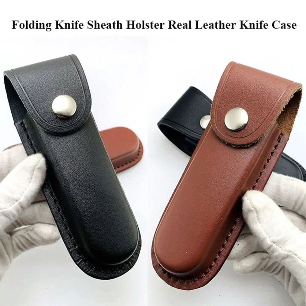 Brown Pocket Hunt Leather Sheath Holder Camp Outdoor Carry Flashlight Case Belt Loop Case Fold Knife Tool