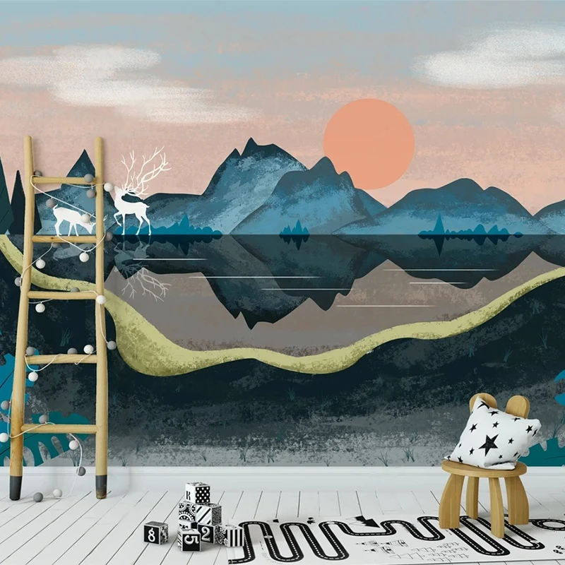 Custom Mural Wallpaper Modern Retro 3D Forest Elk Children's Room Background Wall Painting Papel De Parede Papel De Parede Art