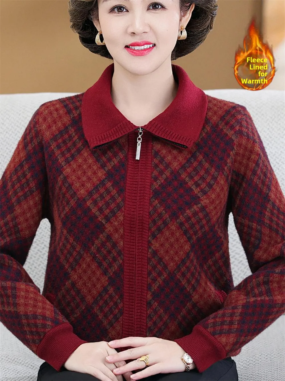 

Thiened Fce Autumn Winter Woolen Coat for Middle-Aged And ly Women Collar Open Cardigan Sle Faionable Oute...