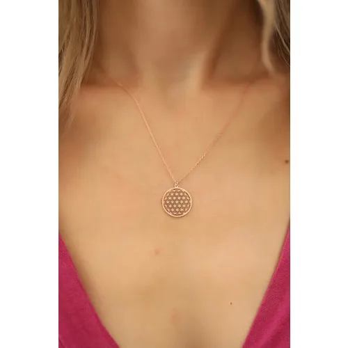 Nineveh Silver Flower of Life Model Rose Plated Silver Italian Necklace