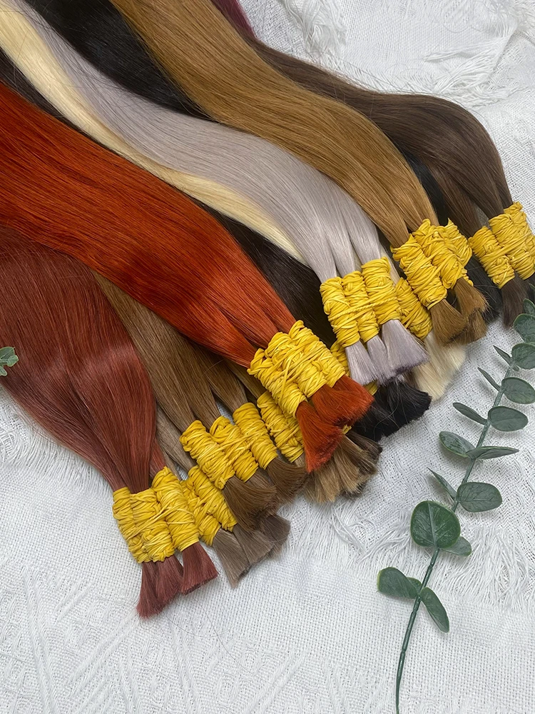 100%未加工人毛バルク、編み込み用レミーボヘミアンストレートウォーターウェーブバルクヘア、ノーウェフトバンドルヘア