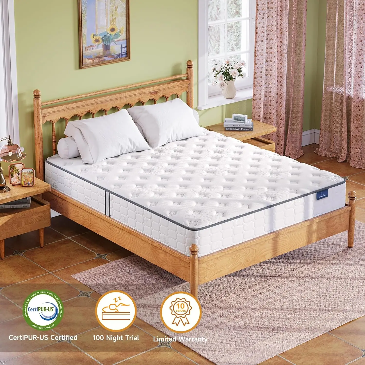 Queen Size Mattress, 10 Inch Innerspring Multilayer Hybrid Mattress, Ergonomic Design with Breathable Foam and Pocket Spring, Ti