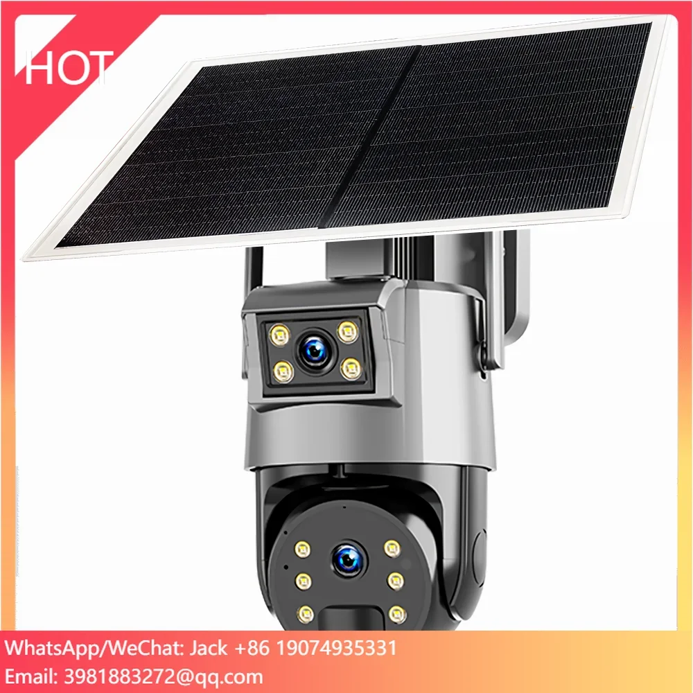 Telecamera per visione notturna con proiettore da 6 MP Telecamera di sicurezza Ptz 4G Scheda SIM Lte solare Alimentata a batteria Telecamera esterna impermeabile con doppio obiettivo