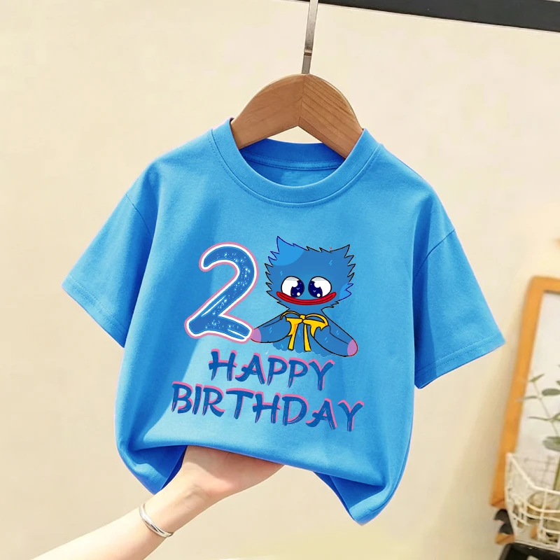 H-wuggys Kids Number T Shirt Poppys Playing Time Birthday Tees Shirt Cartoon Anime Game Boy Girl Clothes Summer Baby Cotton Tops