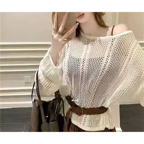 2026 Summer Women's Knitted Sun Protection Cardigan Hollow Weave Waist-Cinching Belted Open-Shirt Style Regular Thickness