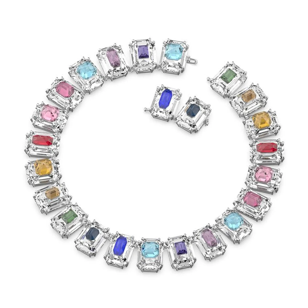 

Яркое колье-чокер с изумрудной огранкой в цветах радуги