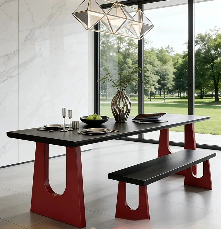 PYJ Creative Homestay Log Black and Red Contrasting Color Solid Wood Coffee Table