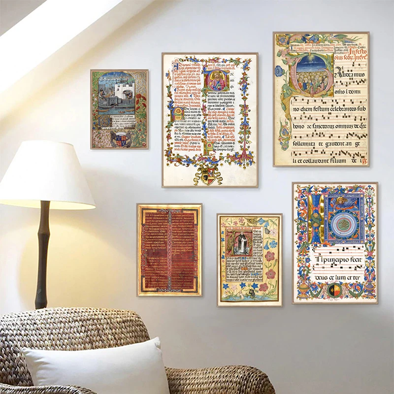 Medieval Theme Illustration Art Print Vintage Junk Journals Book Covers Poster Middle Ages Wall Art Canvas Painting Home Decor