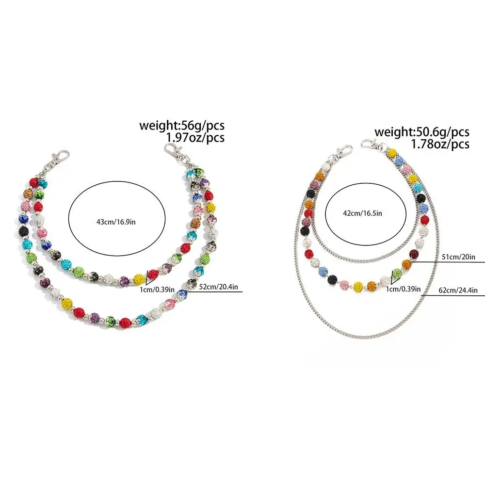 Retro Jeans Chain Colorful Rhinestone Bead Waist Chain Gothic Zinc Alloy Punk Belt Chain Bag Chain Beads Pants Chain Male