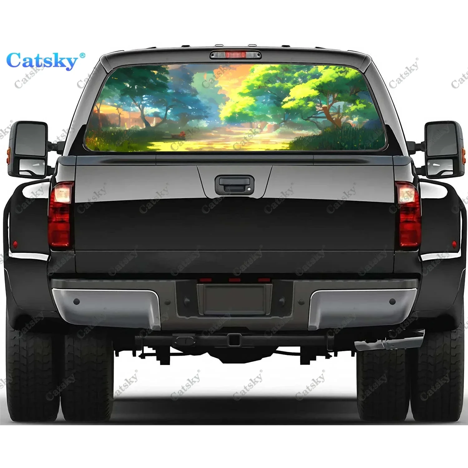 Colorful Drawing Print Car Rear Window Sticker Decor Windshield Decal Truck Rear Window Decal Universal Perforated Vinyl Graphic
