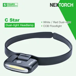 Nextorch C Star USB Rechargeable Headlamp/Signal/Hat/Bike Light, White/Red Dual-light, COB Floodlight, 180º Rotatable,Waterproof