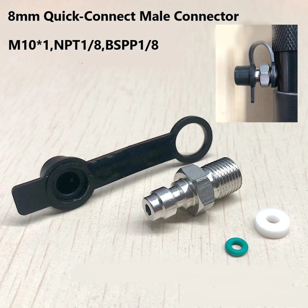 1pc Quick Connector One-Way Air Filling Fittings Nipple Adapter Male 8mm Quick Disconnect With 1/8BSPP 1/8NPT M10x1 Thread Plug-
