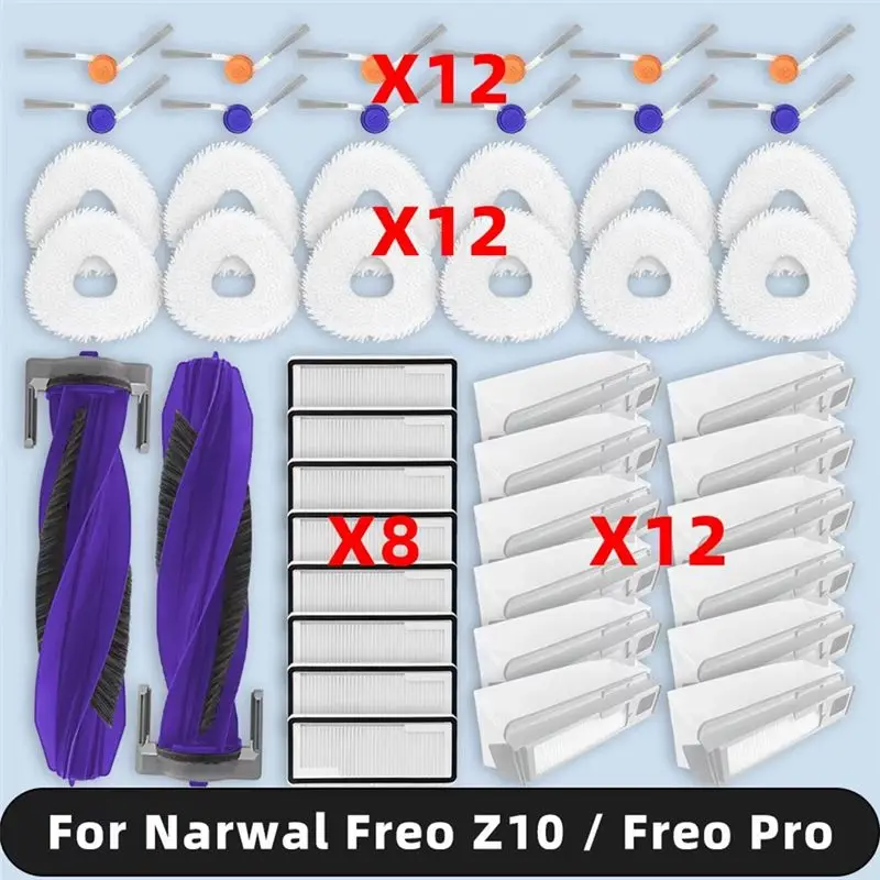 

Запасные части для пылесосов Narwal Freo Z10 / Narwal Freo Pro: основная щетка, боковая щетка, чехол, мешок для пыли.