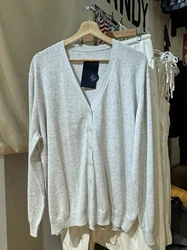 Gray Sweater Cardigan Woman Autumn V-Neck Single Breasted Cotton Long Sleeve Coat Solid Simple Sweet All-match Sweaters Y2k New