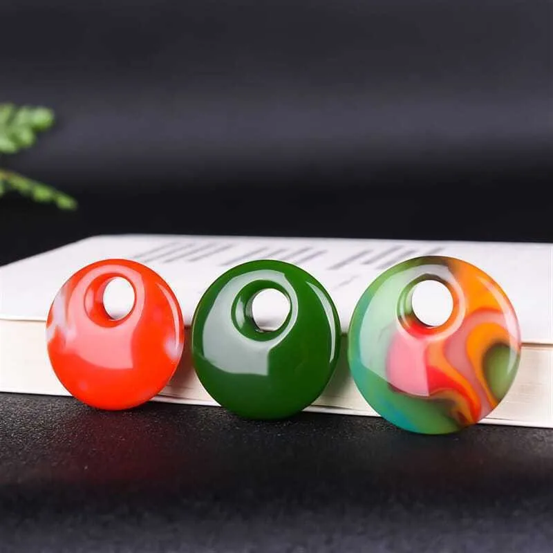 Colorful Jade, Colorful Safety Buckle Pendant, Duobao, Red and White Jade Necklace, Green Sweater Chain Pendant for Mom