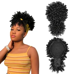 Afro Puff Synthetic Drawstring Ponytail with Bangs Pineapple Updo Hair for Black Women, Short Kinky Curly Ponytail Bun (1B)