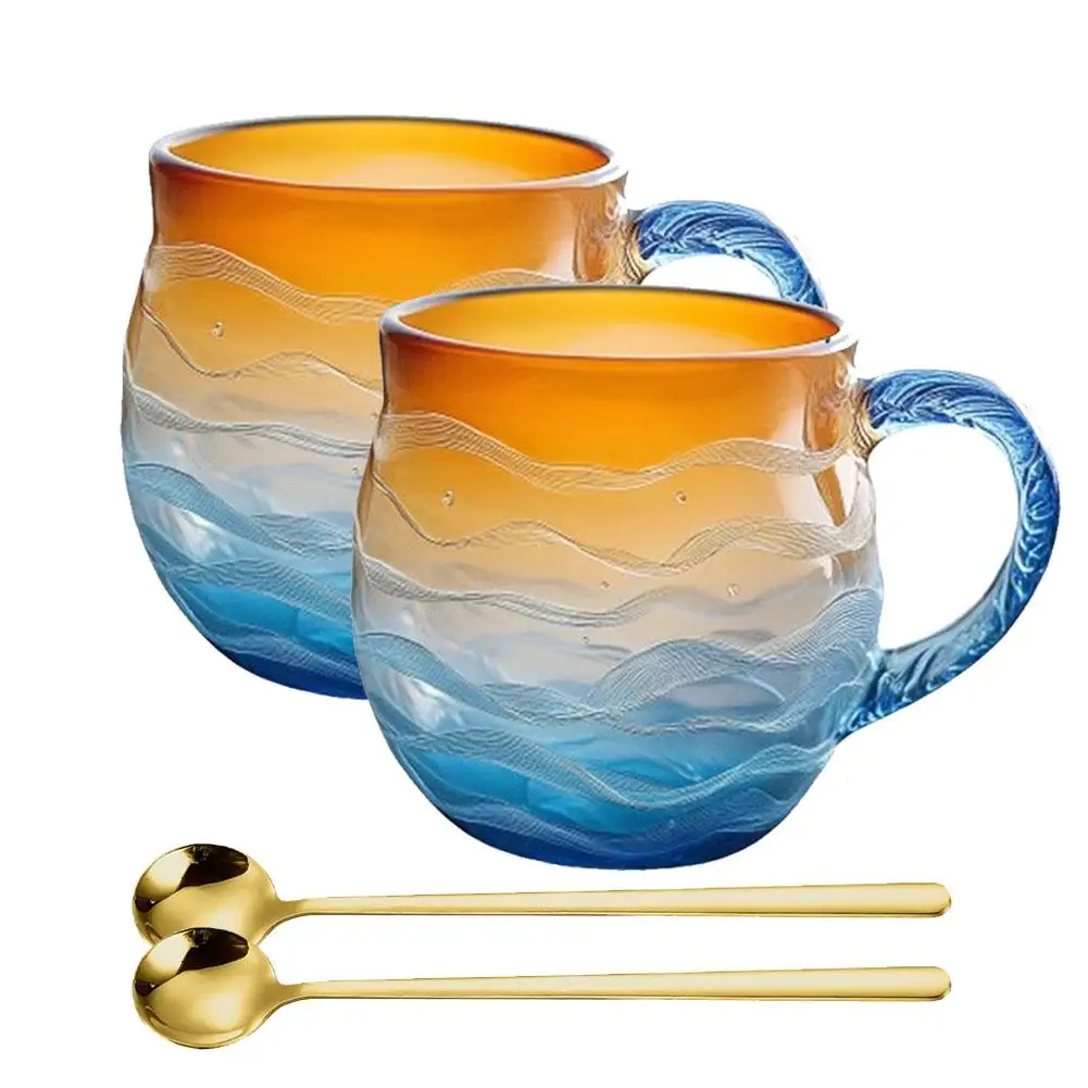 Sea Glass Sunset Mug Sea Glass Sunset Mug Coffee Mug 2026 Creative New Sunset Seaside Wave Mug Kitchen Coffee Cup With Spoon