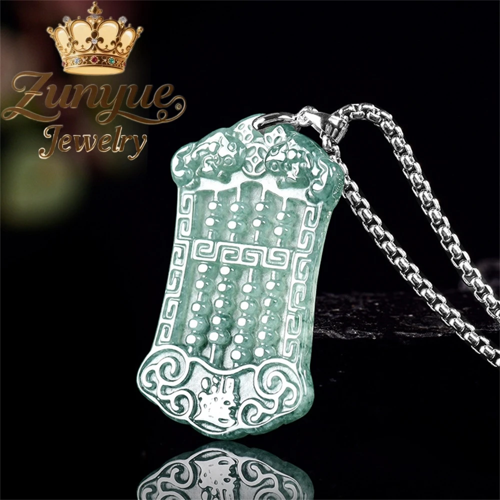

Natural A-Grade Jade Blue Water Wealth Abacus S925 Silver Inlaid Ice-Type Jade Pendant Pendant Necklace Fashionable