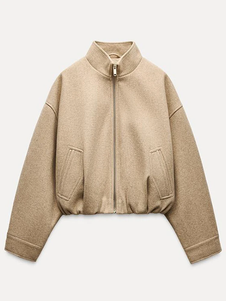 Street Short Outerwear Women Stand Bomber Jacket Vintage Long Sleeve Zipper Casual Female Coats Causal