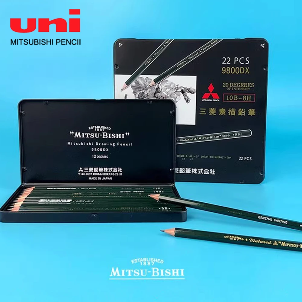 12/22pcs Japan UNI Mitsubishi Pencil 9800 Tin Box Set Drawing Pencil Painting Sketch Art Wood Art Stationery School Supplies