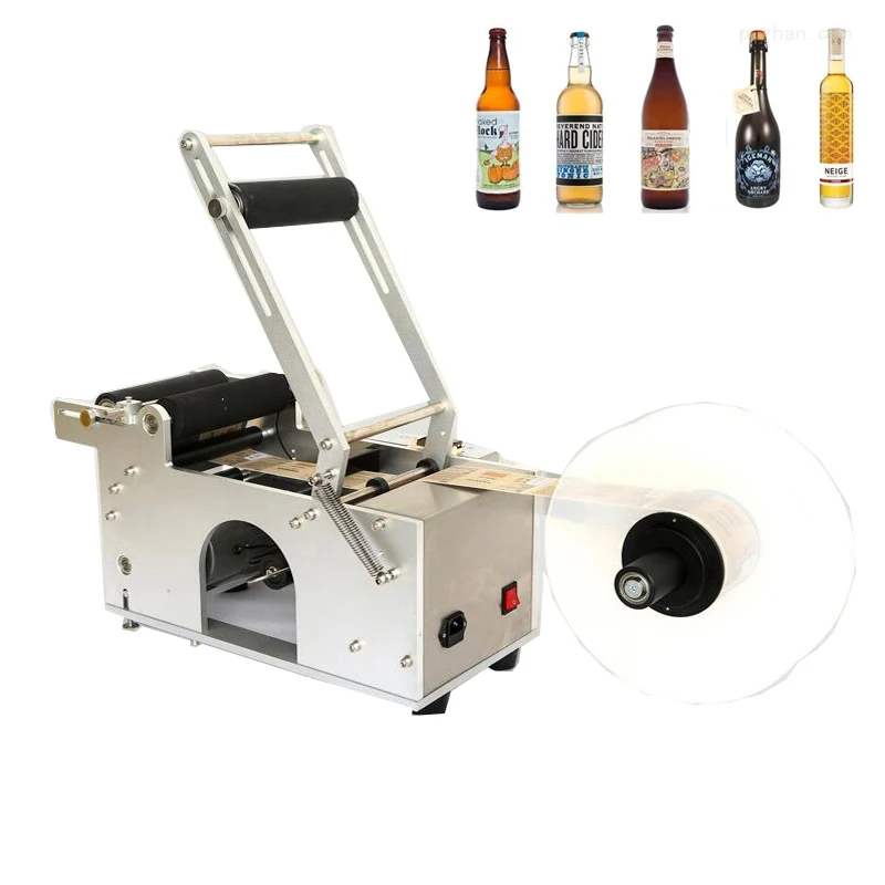 

Round Bottle Adhesive Labeling Machine With Coder Widden Type PET Glass Metal Cans Gel Jars Semi-Automatic Label Dispensor