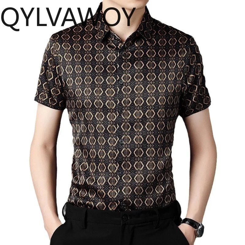 

QYLVAWOY 90.8% Mulberry Silk Men's Shirts Thin Short Sleeve Stylish Shirt Summer Tops Shirts for Man Menswear Clothing Business