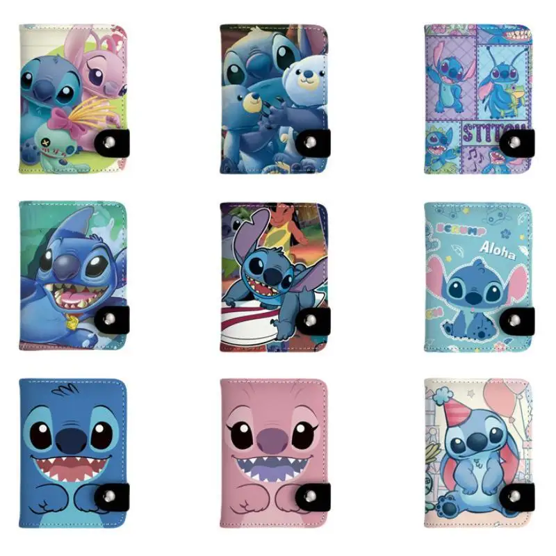 Anime Kawaii Peripheral Disney Stitch Vertical Snap Wallet Cartoon Cute Print Student Coin Purse Men Women Hand Card Holder Gift