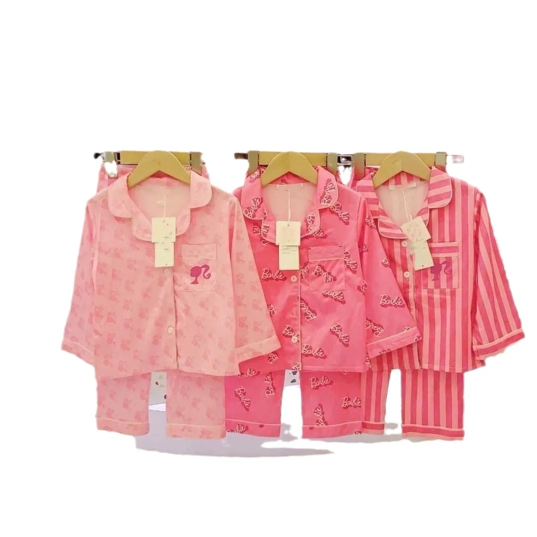 Barbie children's pajamas girls loose section long-sleeved long pants two-piece suit in small children pink spring autumn home