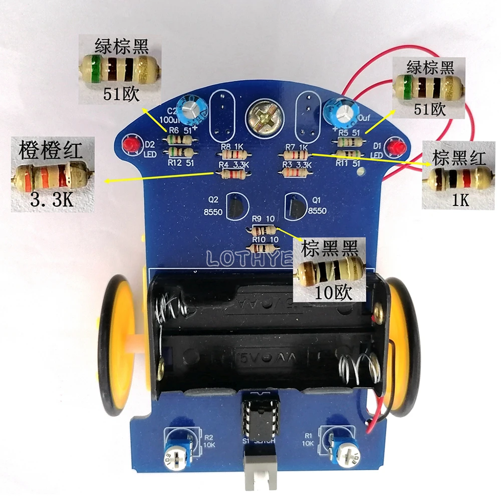 DIY elektronische kit Intelligente trackinglijn Auto Lichtgevoelige robot Smart Kits Patrol Auto-onderdelen Leuk solderen D2-1