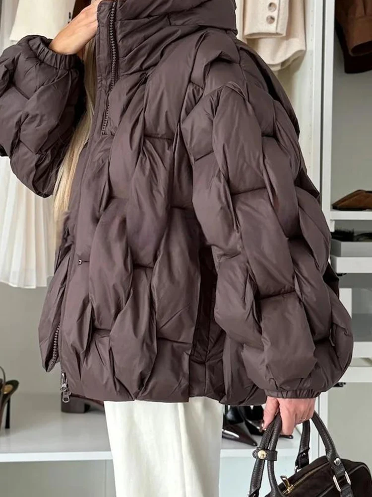 

Autumn Winter New Solid Color Cotton Coat Fashion Stand Collar Warm Commute Overcoat Lady Leisure Long Sleeve Texture Outerwear