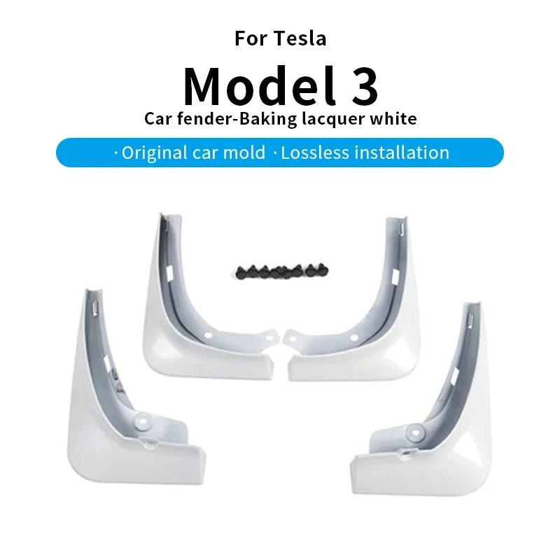 Suitable for Tesla Model 3 2021–2023 – Carbon flash white front rear mud flaps, fender protectors.