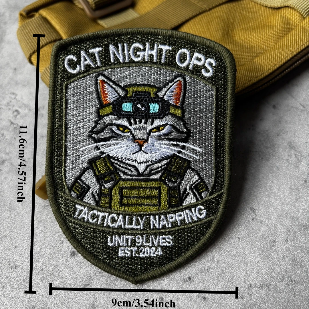 Cat Night Ops Patch Taktischer Katzen-Moral-Patch Taktisch besticktes Klett-Militärabzeichen für Rucksack und Kleidung – Detail 3