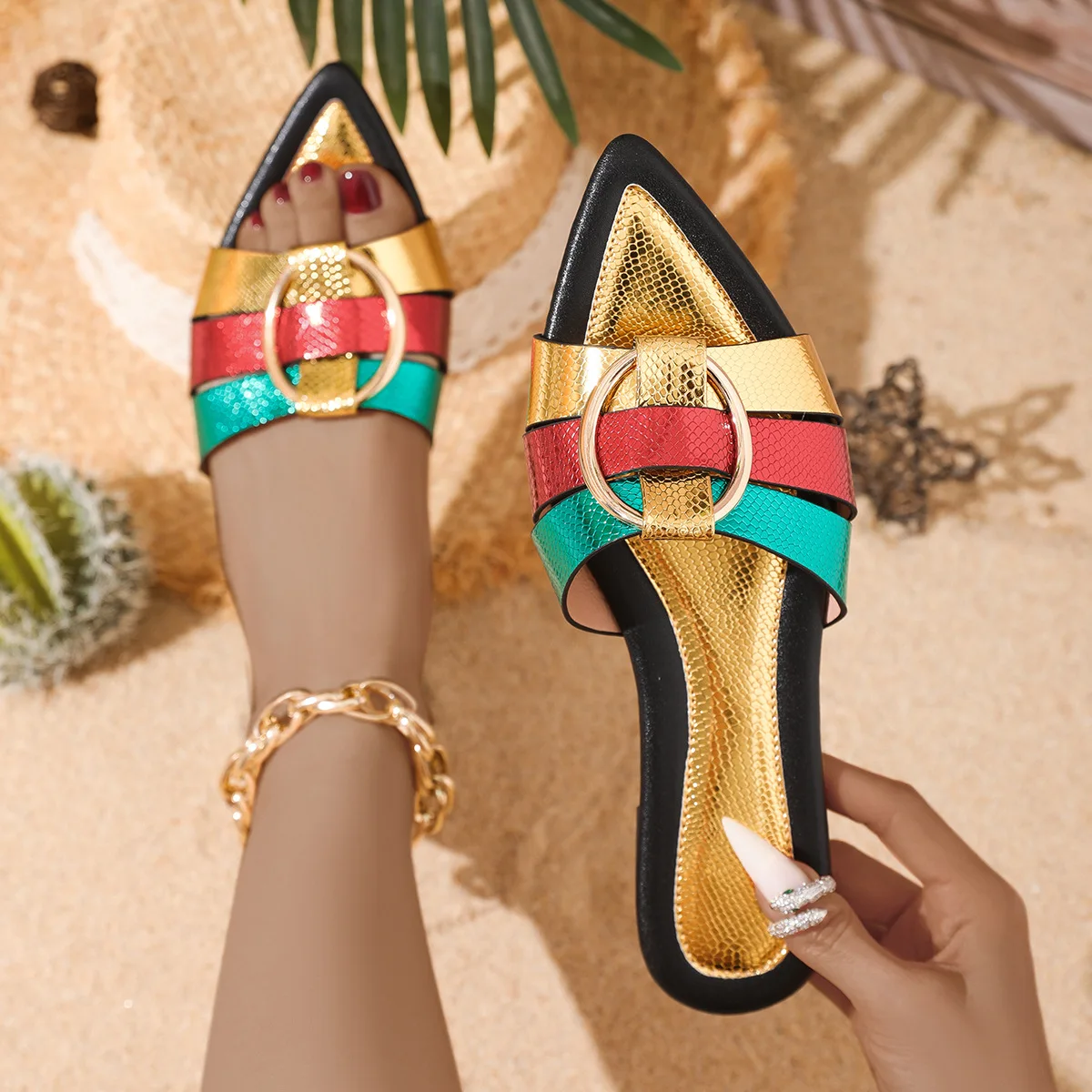 

Женские сандалии на плоской подошве, новые летние сандалии с острым открытым носком, модные сандалии на плоской подошве, тапочки для женщин, женская обувь