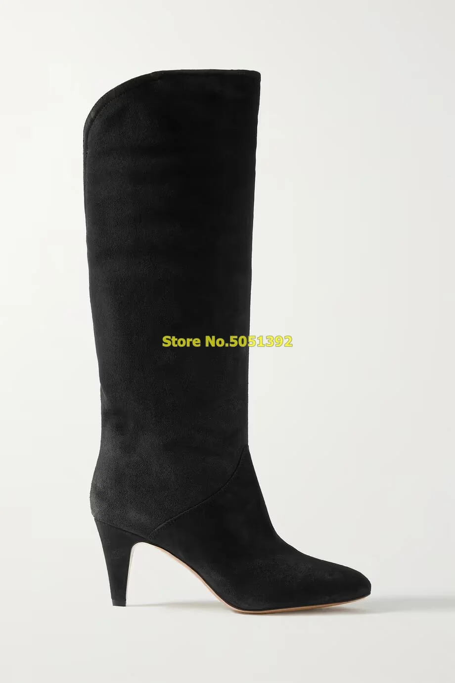 

Black Suede Knee Boots High Heel Slip On Knee High Fashion Women Dress Shoes Round Toe Custom Made 2024 Winter Women Boots