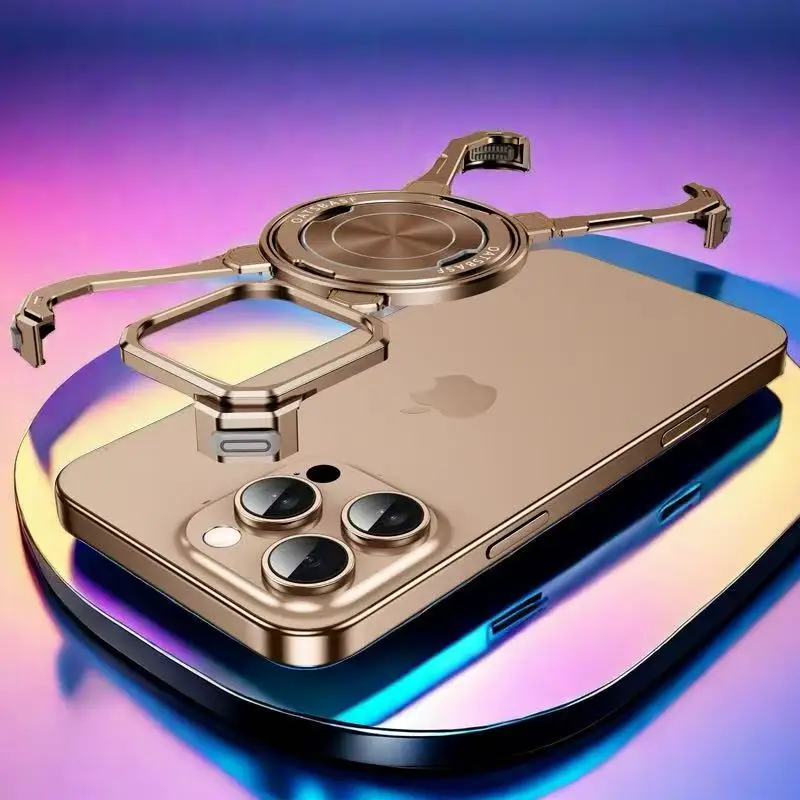 

Металлический чехол для телефона Magic Claw для iPhone 16 Pro Max 15 14 13 Pro с подставкой MagSafe 360 ° Вращающаяся алюминиевая металлическая безрамная крышка