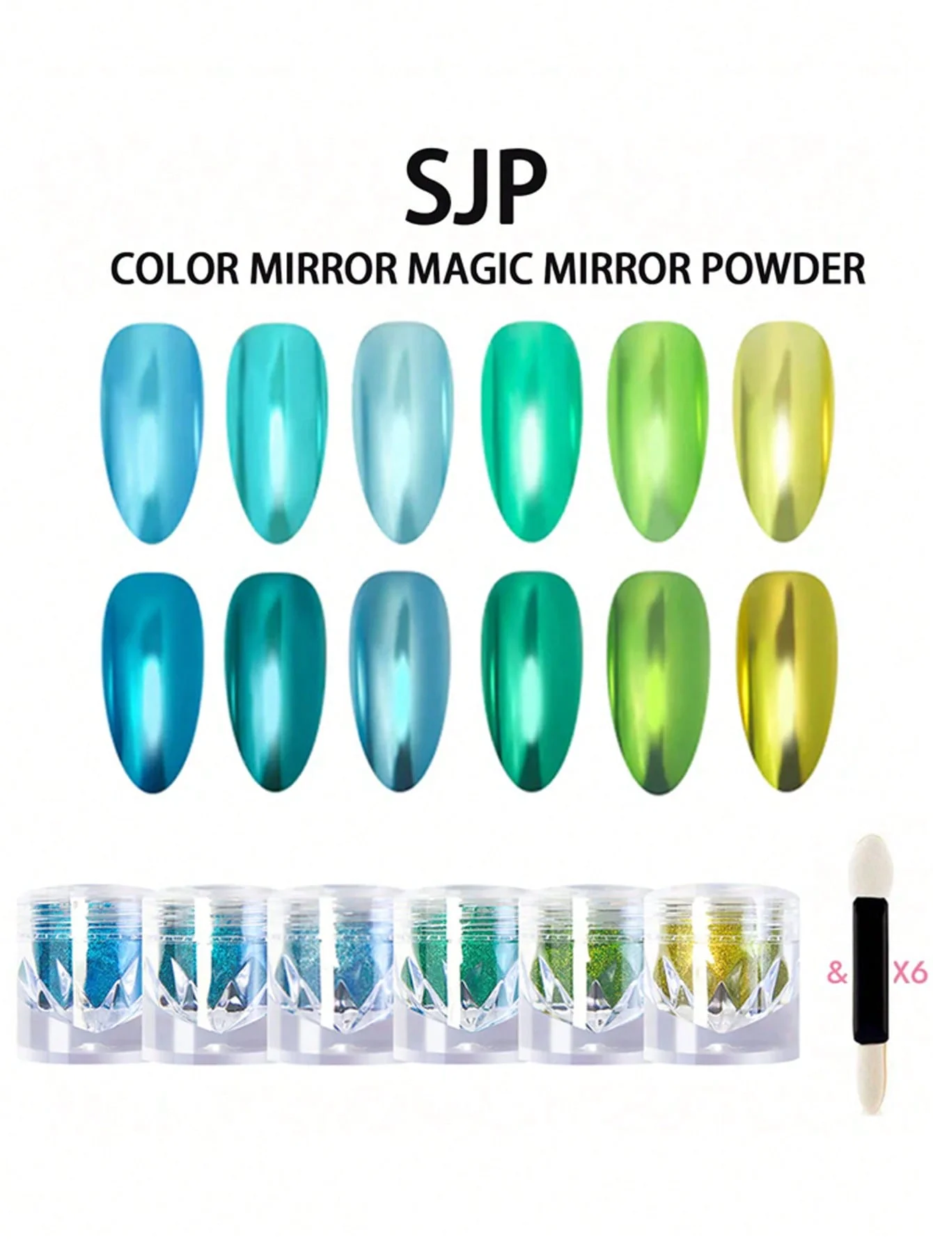 1/6 unids/set espejo mágico cromo polvo de uñas/decoración de brillo brillante/placa de manicura metálica plisada de titanio/juego