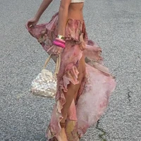 SUCHCUTE Y2K Vacation Floral Printed Long Skirts Holiday Beach Sexy Low Waist Aesthetics Lace Skirt Women Grunge Party Outfits - Image 4