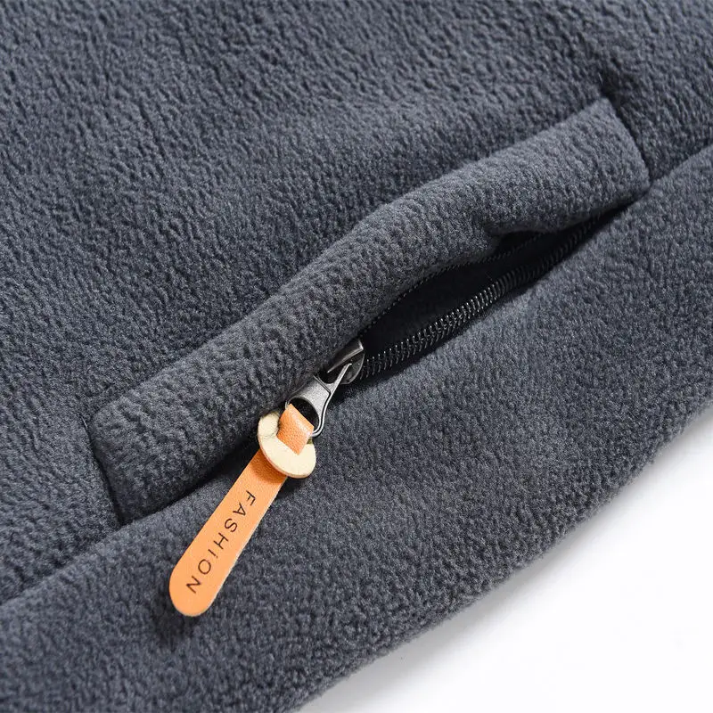 Herren Fleece-Jacke mit Reißverschluss, Fleece-gefüttert, Stehkragen, Verdickte Outdoor-Jacke, Winddicht, Polar-Fleece, Kälteschutz-Jacken – Detail 6