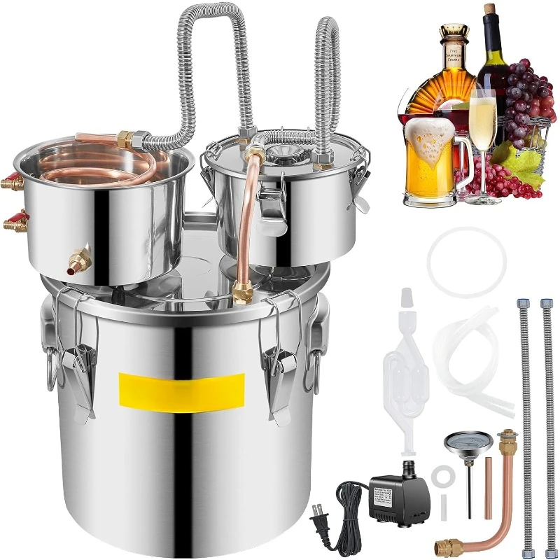 Alcohol Still 3GAL/12L, Alcohol Distiller with Thumper Keg, Distillery Kit for Alcohol with Copper Tube & Build-in Thermometer