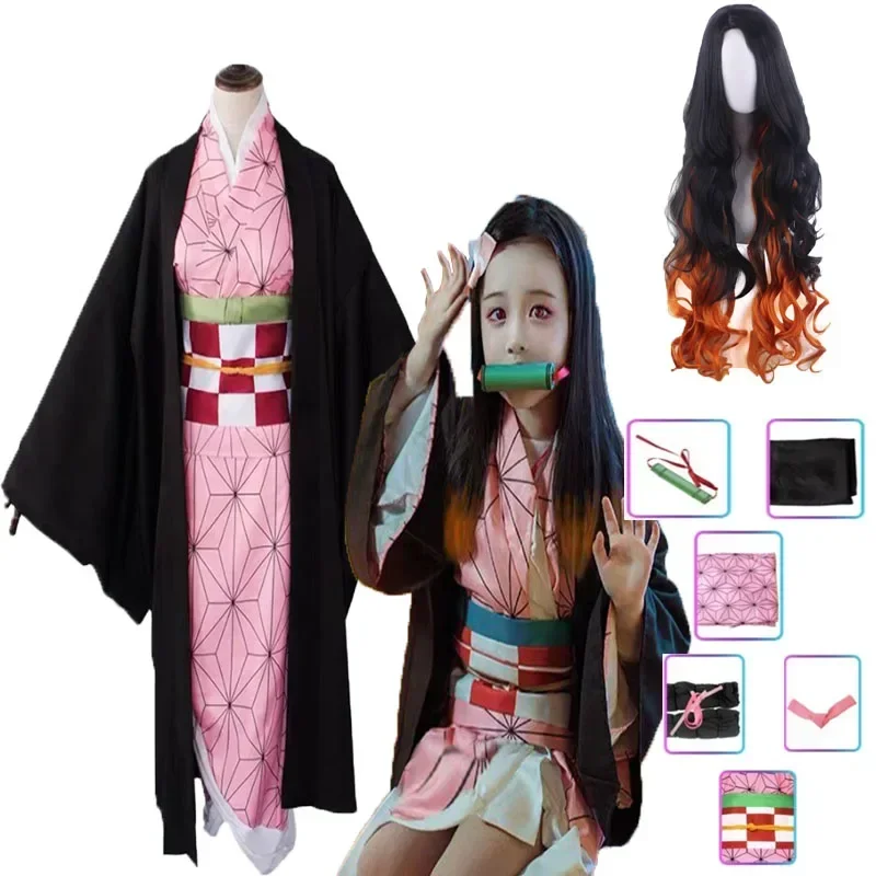 Anime Cosplay Kostuum Kimetsu No Yaiba Kamado Nezuko Roze Nep Nagel Kunstnagels Halloween Karakter Prop