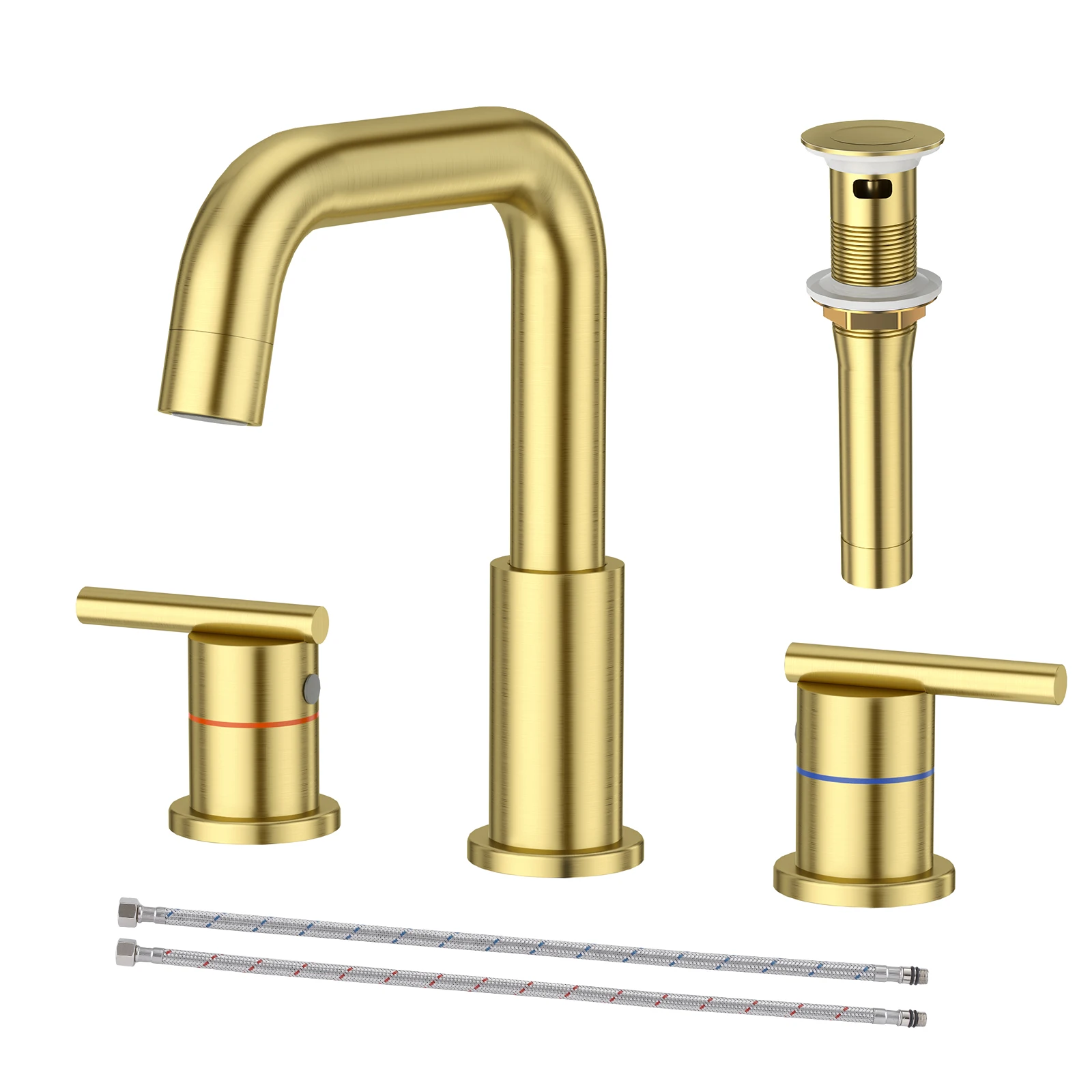 

Gold Brushed 8 Inch Widespread Bathtub Faucet Hand Shower Bathroom High Pressure Waterfall With Pop-up Drain