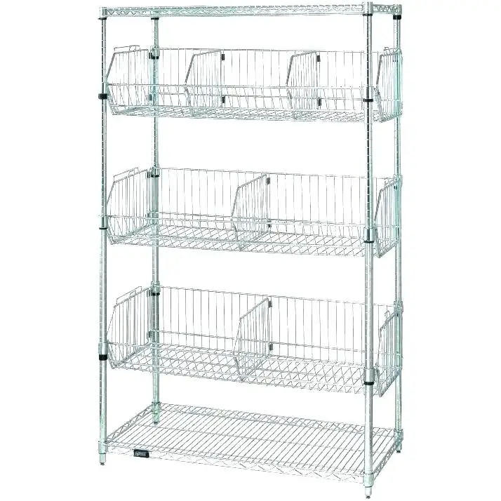 

Commercial Grade Silver Chromium Metal Wire Mesh Basket Shelving Unit Heavy-duty 5-layer Shelving for Warehouse/retail Use