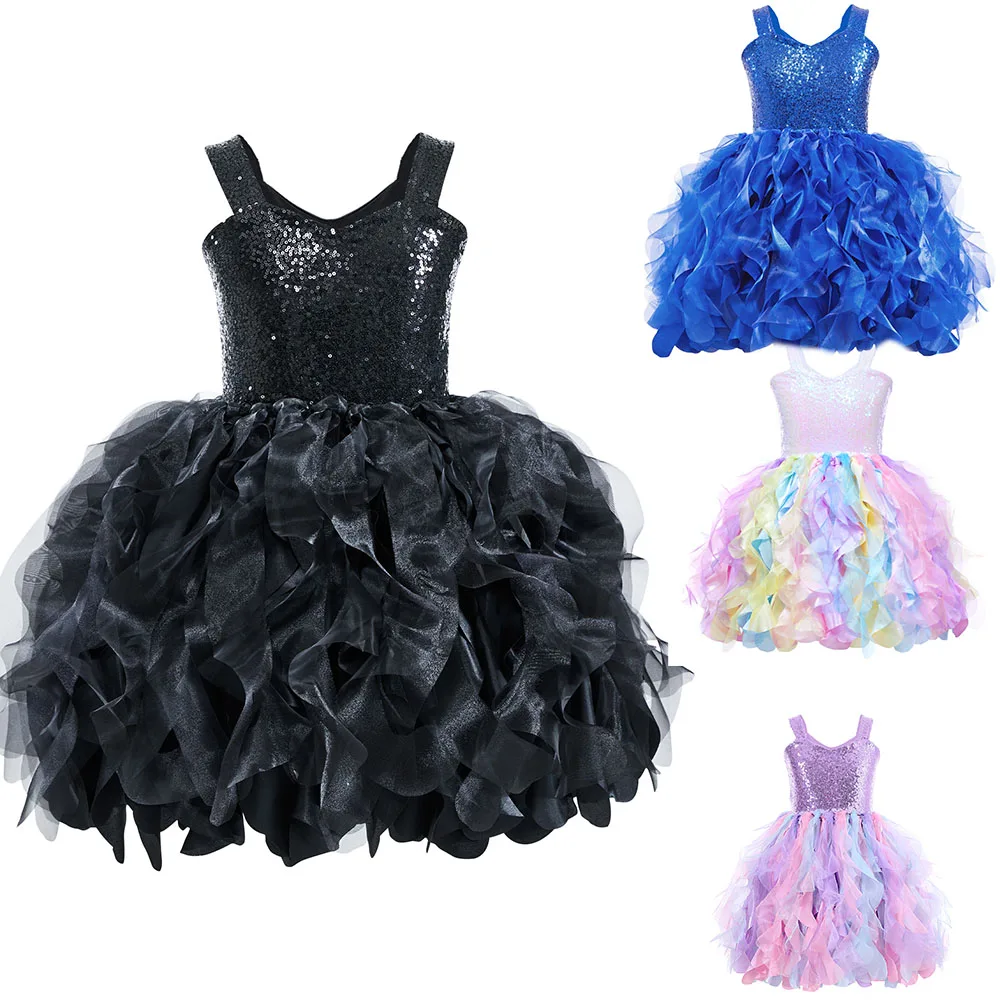 

Halloween Child Animal Cat Cosplay Girls Costume Sequins Nylon Mesh Tutu Dress Headdress Tail Kids Birthday Party Fancy Dresses